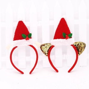 Serre-tête Petit Chapeau de Noël pour Enfants Adultes Rouge Oreilles à Paillettes Accessoires de Cheveux pour Fête Festive