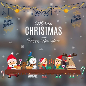 Christmas window sticker showing Santa Claus and friends having a festive dinner party
