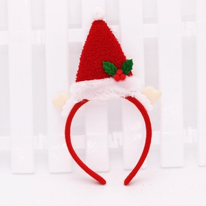 Serre-tête de Noël avec bonnet rouge tricoté, pompon, houx et oreilles à paillettes