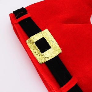 Festive red plush Christmas chair cover featuring a black belt with a gold buckle design