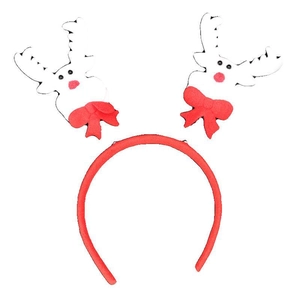 Christmas reindeer antler headband with red bows and white felt antlers on white background