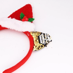 Serre-tête mini chapeau de Noël rouge avec oreilles à paillettes et décor de houx