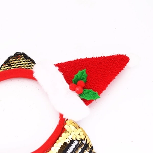 Serre-tête bonnet de Noël rouge avec bordure en peluche blanche et sequins brillants