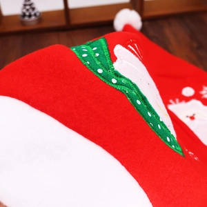 Detailed shot of Christmas hat embroidery showing fine texture and plush fabric finish