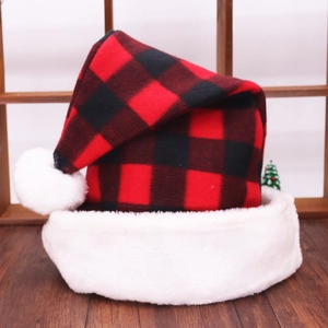 Christmas Buffalo Plaid Hat Red Black Checkered Xmas Hat With White Faux Fur Trim Plush Ball For Adults Festival Holiday Cap