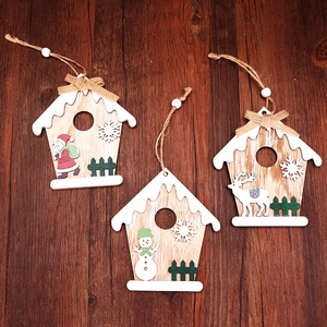 Hölzerner Weihnachts Haus Anhänger Weihnachtsmann Schneemann Rentier Laser Geschnitten Hohl Ornament Für Weihnachtsbaum Deko