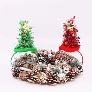 Détails des serre-têtes sapin de Noël rouge et vert avec paillettes et étoiles dorées