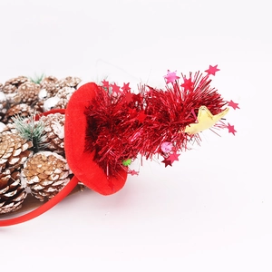 Serre-tête de Noël avec arbre à paillettes rouges, étoile dorée et pomme de pin
