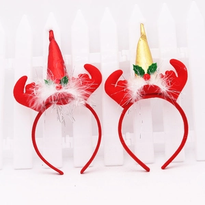 Serre-tête Bois de Renne de Noël Avec Bonnet de Père Noël Et Décor en Plumes Costume de Fête Festif Pour Enfants Accessoire
