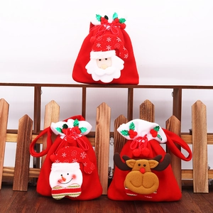 Detailed 3D Santa and Snowman appliques on red velvet Christmas candy gift bags