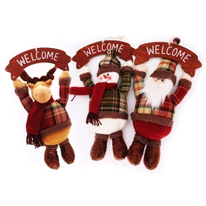 Handmade Christmas Hanging Welcome Sign Cloth Plush Santa Claus Snowman Reindeer Doll For Home Party Door Window Wall Decoration