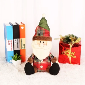 35cm Sitting Santa Claus plush doll in red and green plaid suit with Christmas gift boxes