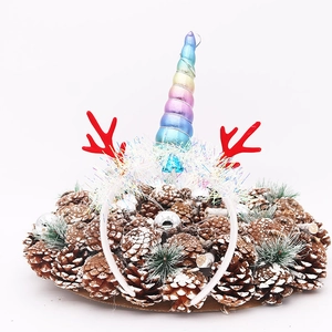 Glowing LED Unicorn Reindeer Horn Headband Rainbow Colors Christmas Party Decoration For Kids Women Birthday Party Favors Hair Accessory