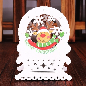 White LED wooden Christmas house decoration with Santa and reindeer desktop light