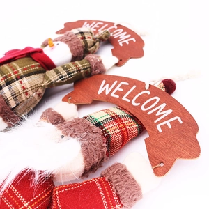 Plush Christmas hanging decoration with Santa, Snowman and wooden Welcome sign door hanger