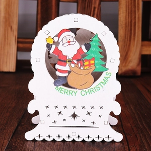 White wooden Christmas house LED light with Santa Claus and starry hollow base ornament