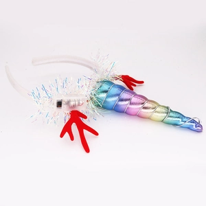 Glow-in-the-dark unicorn deer horn headband with rainbow metallic horn and LED lights