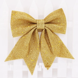Sparkling 20cm gold Christmas bow decoration for festive tree hanging and holiday displays