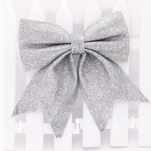 Sparkling silver glitter 20cm Christmas bow for holiday tree and party decoration