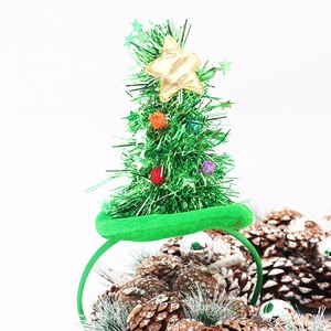 Luminous Christmas tree headband with colorful pom-poms and gold star for party gifts