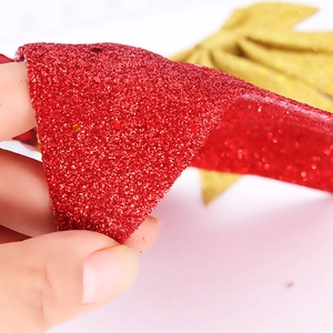 Red glitter fabric 20cm Christmas tree bow with shimmering sequins and gold texture