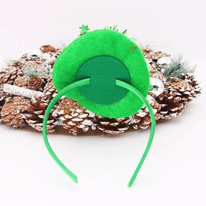 Festive glowing green top hat headband with tinsel stars for holiday parties