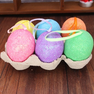 Lot de 6 œufs de Pâques pailletés avec rubans dans un plateau pour décoration intérieure