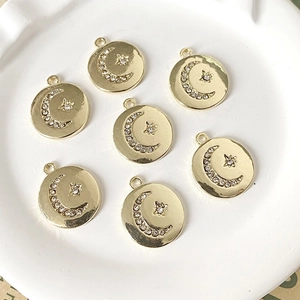 Goldene runde Mond- und Stern-Anhänger mit Kristallen für DIY-Schmuckherstellung