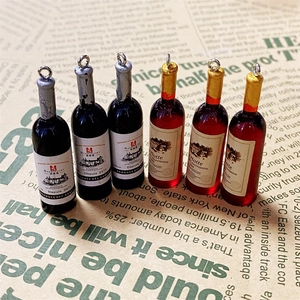 6pcs miniature resin wine bottle charms with silver and gold caps for DIY jewelry crafts