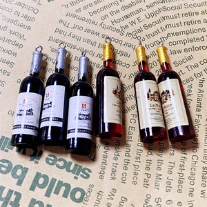 Set of 6 miniature resin wine bottle charms with hooks for DIY jewelry and crafts