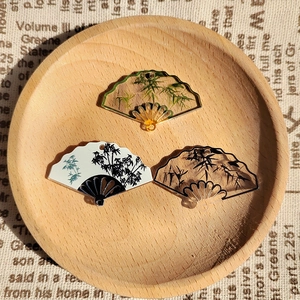 Three acrylic Chinese fan pendants with bamboo designs for DIY jewelry making and crafts