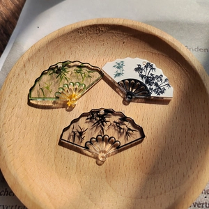 Three acrylic Chinese fan pendants with bamboo patterns for DIY jewelry making