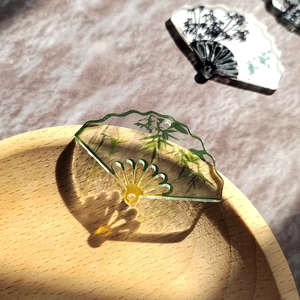 Acrylic Chinese fan charms with bamboo patterns and Ping'an text for jewelry DIY