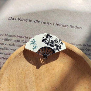 Acrylic fan-shaped pendant with bamboo ink painting for DIY jewelry making