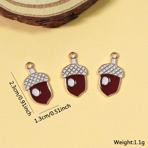 Three red enamel acorn charms for DIY jewelry making, 2.3cm x 1.3cm pendants