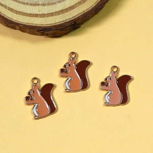 Three cute squirrel charms in brown enamel and gold plating for DIY jewelry making