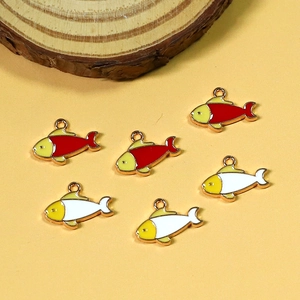 Handmade alloy fish charms in red and white enamel for DIY jewelry making