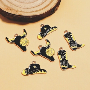 Western cowboy charm set with enamel bull skull, hat, and boots for DIY jewelry