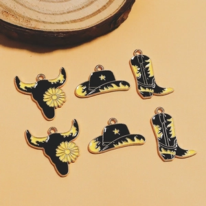 Enamel Western cowboy charms set with daisy bull head, hat and boots for DIY jewelry