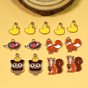 Cute Alloy Enamel Animal Pendants For DIY Jewelry Making Cartoon Duck Fox Owl Hedgehog Squirrel Charm Necklace Accessories