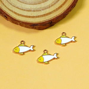 Cute white and yellow enamel fish pendants with gold plating for DIY jewelry making