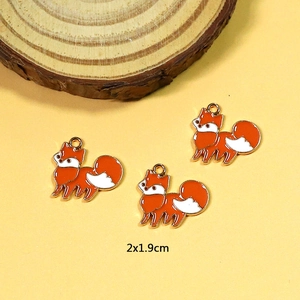 Cute orange alloy fox enamel pendants for DIY jewelry making earrings and necklaces