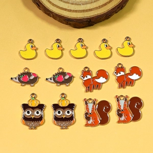 Cartoon enamel animal charms set with ducks and foxes for DIY jewelry making