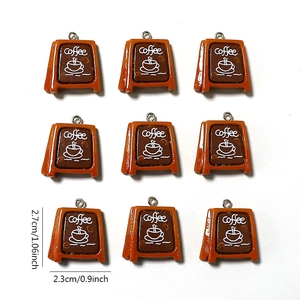 Set of 9 resin coffee shop sign pendants with metal rings for creative DIY jewelry crafts