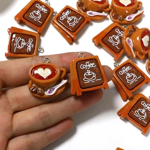 DIY resin coffee cup charms with latte heart pattern for jewelry making and keychains