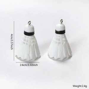 Realistic white PVC badminton shuttlecock charms with silver rings for DIY accessories