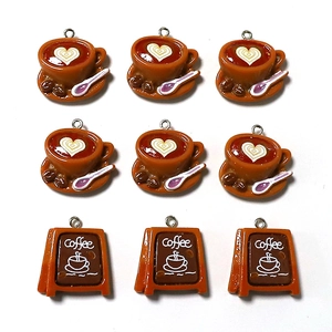 Simulation Coffee Cup Resin Pendants DIY Miniature Food Charms For Earrings Necklace Keychain Jewelry Making Accessories