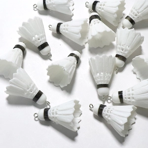 Miniature white PVC shuttlecock DIY charms with silver rings for keychain accessories