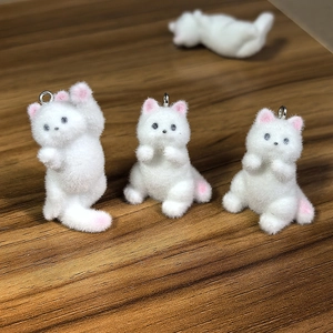 Furry white flocked cat resin charms for DIY jewelry making pendants for earrings