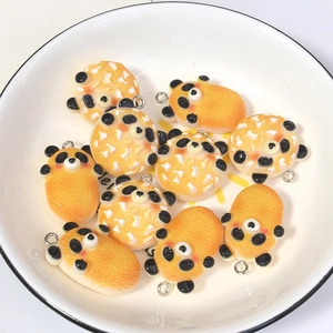 Resin panda-shaped biscuit charms with metal loops for DIY jewelry making